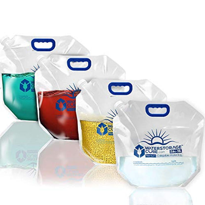 WaterStorageCube Premium Collapsible Water Container Bag, BPA Free Food Grade Clear Plastic Storage Jug for Camping Hiking Backpack Emergency, No-Leak Freezable Foldable Water Bottle 1.3/2.6 Gallon - size: 2.6 Gallon, style: 4-Pack