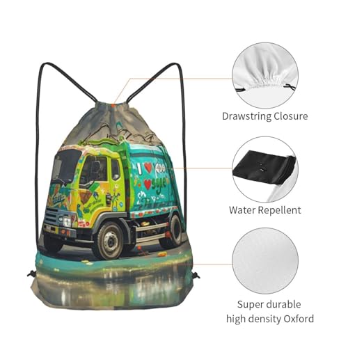 Drawstring Backpack Woemn Men Sports Gym Sack Lightweight Drawstring Bags I Love Garbage Trucks Cinch Bag Sackpack For Work Swim Travel