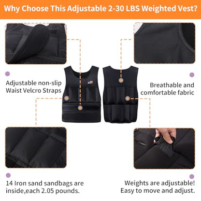 Wolliwa Adjustable Weighted Vest for Men Women,2-30 Lbs Adjustable Weighted Vest with Straps Womens Running Weight Vest for Walking Strength Training Fitness - size: Adjustable 2-30 Lbs