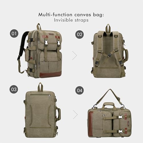 WITZMAN Canvas Travel Backpack for Men Large Laptop Backpack Fit 16 inch Carry-on Airline Approved Convertible Shoulder Rucksack(A6617-3 Army Green) - color: Army Green