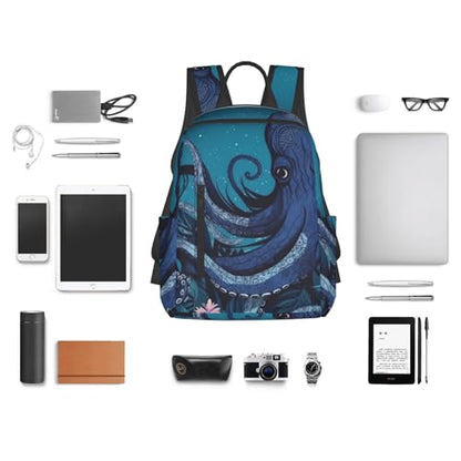Blue octopus tentacles illustration Travel Backpack for Men & Women 14 inch Laptop Backpack Waterproof Work Back Pack - color: Blue Octopus Tentacles Illustration
