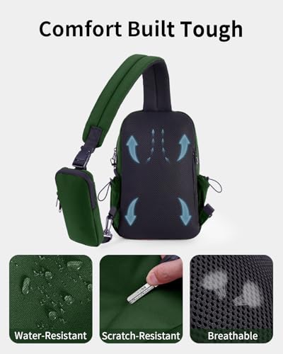 ECOHUB Anti-Theft Crossbody Bag Men Women, RFID Blocking Lightweight Sling Backpack Eco-Friendly with 9 Pockets Sturdy SBS Zippers Water Resistant for Travel Work Hiking Outdoor, Army Green - color: Army Green