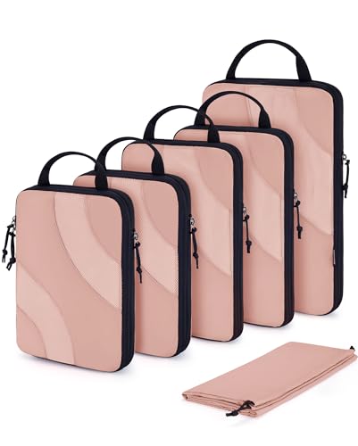 BAGSMART Compression Packing Cubes, 6 Set/4 Set/2 Set Travel Packing Cubes for Carry on Suitcases, Compression Suitcase Organizers Bag Set & Travel Cubes for Luggage, Lightweight Packing Organizers - color: 06-Dusty Pink, size: 6 Set
