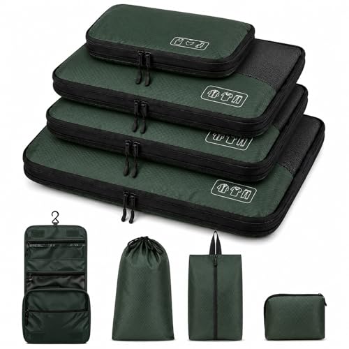 8-Piece Compression Packing Cubes for Travel, Trendy Luggage Organizer Set for Young Travelers, Space Saving for Carry-On, Suitcase, Vacation & Weekend Trips - Avocado Green - color: Avocado Green-8 Set