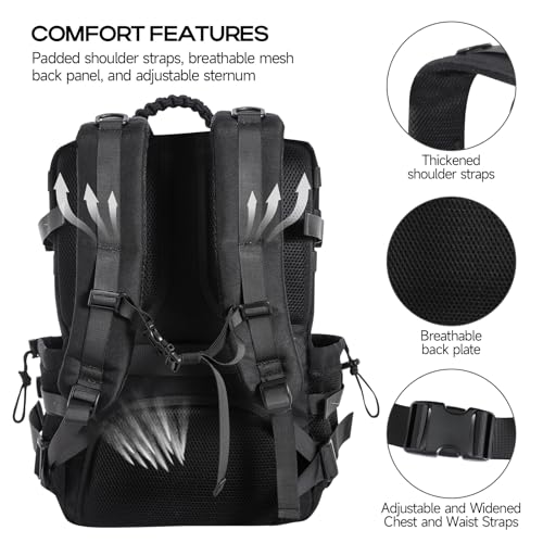 35L Tactical Backpack with Shoe Compartment & Molle Admin Pouch Combo – 1000D Water Resistant Military Backpack for Laptop 15.6” + Laser Cut EDC Tool Organizer Bag – Outdoor Hiking Gym Assault