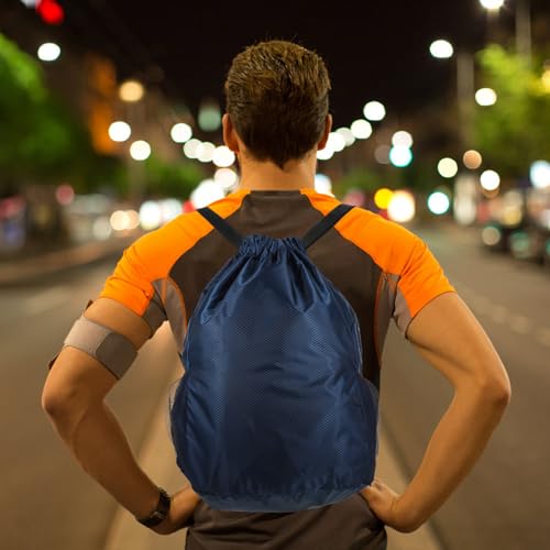 Wakauto Waterproof Drawstring Backpack Large Gym Bag with Dry-wet Separation and Mesh Water Bottle Pocket, Sports Storage String Bag for Swimming and Fitness, Navy Blue