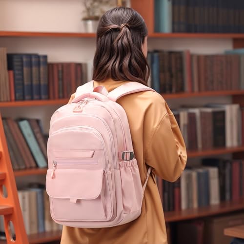 Aesthetic Daypack Backpack, Water-Resistant 15.6" Laptop Backpack for Women and Men, Featuring Touch-Fastener and Anti-Theft Pockets (Pink) - color: Pink