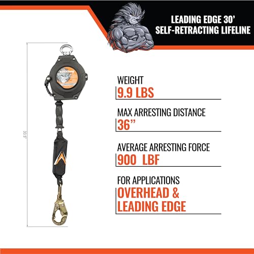 Malta Dynamics Edgehog Self Retracting Lifeline – 30’ Leading Edge Fall Protection Yoyo Cable, Class 2 Retractable Lanyard with Quick-Action Brake, OSHA and ANSI Compliant Safety Lanyard - size: 30 Foot