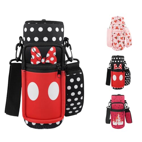 Water Bottle Carrier Bag 25oz/32oz Water Bottle Pouch Holder Adjustable Shoulder Strap Neoprene Water Bottle Sling Bag with Phone Pocket Insulated Tumbler Accessories for Walking - color: Black Red