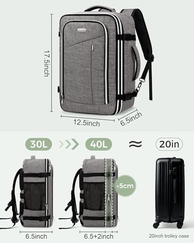 Travel Carry On 17.5" Laptop Expandable Backpack for Men Women, Personal Item Bag Waterproof Airline Approved with USB Charging Hole 3 Packing Cubes, Large Weekender Daypack Business Luggage Suitcase - color: Grey, size: Expandable