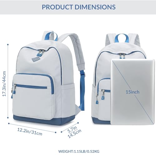 Lohol Classic Backpack for Girls Boys Teens, Lightweight Bookbag for School Travel College (Grey/Blue) - color: Grey/Blue