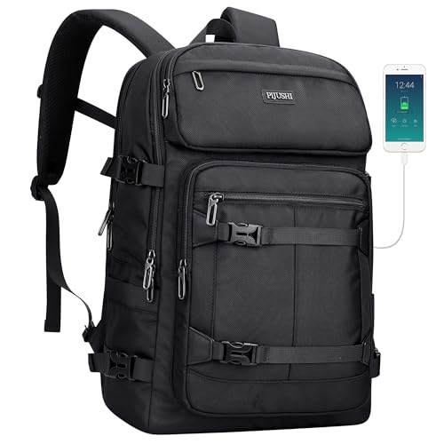 PIJUSHI Travel Backpack for Women Men Flight Aprroved Carry on Bag Large Casual Luggage Backpack Fit 16 inch Laptop(PE050 Black) - color: Black
