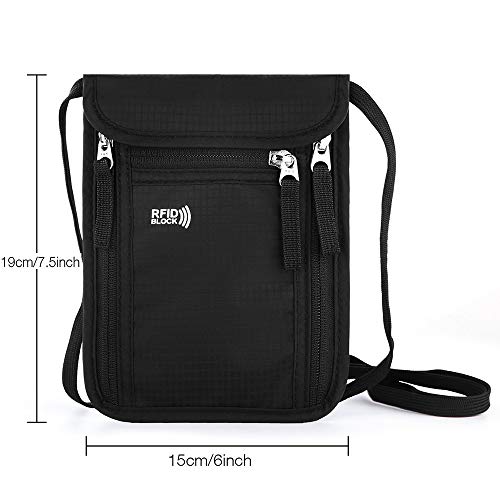 Travel Pouch Neck Wallet Family Passport Holder Organizer Case with RFID Blocking | Family Passport Holder - color: Black
