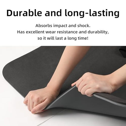 PAIDU Yoga Mat Non Slip Anti-tear,extra thick-2/5 inch（10MM）High Resiliency Professional POE Yoga Mats for Women Men Kids,72"x24"inch,Workout, Yoga, Pilates and Floor Exercise, with Carrier Strap - color: Grey+Black.