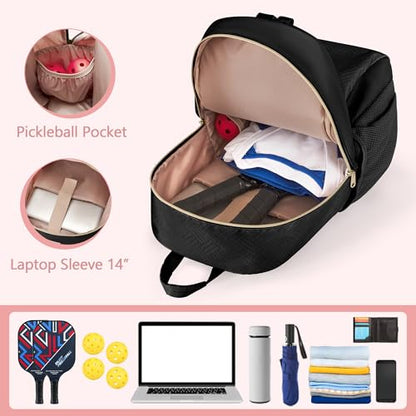 Pickleball Bag Backpack for Women Holds 4 Paddles, Large Pickle Ball Bag Pickleball Paddle Backpack for Men - color: Black