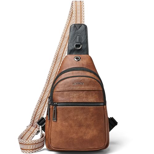 LATMAP 7L Sling Bag For Women Faux Leather Anti Theft Small Casual Daypack Backpack Fanny Pack Crossbody Chest Bags Purse Waterproof - color: 7l-brown W/ Black Trim