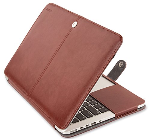 MOSISO Compatible with MacBook Pro 15 inch Retina (A1398, Version 2015/2014/2013/end 2012), PU Leather Portfolio Protective Stand Cover Sleeve, Brown - color: Brown