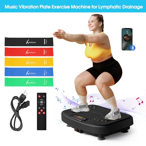 SoftGym Waver Vibration Plate Exercise Machine for Lymphatic Drainage Weight Loss,120 Speed Levels Vibrating Platform with Resistance Bands,Full-Body Workout Equipment for Muscle Activation - style: Slim- Midnight.BT