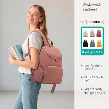 NOL Natural Organic Lifestyle Women's Quilted Puffer Backpack, Large Waterproof Lightweight Puffy Bookbag, Carry on Daypack for Travel, Work (Dark pink) - color: Dark Pink