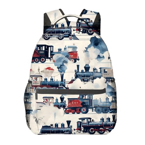Vintage Steam Train Backpack,Retro Locomotive Polyester Backpacks,Lightweight Double Shoulder Back Pack for Kids Teens,Retro Car Bookbag,School Bag Gifts,Casual Travel Daypack Book Packs - color: Steam Train