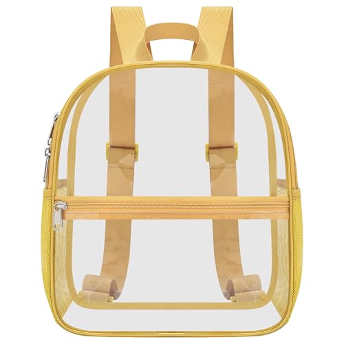 Oraben Clear Backpack Stadium Approved, 12 x 6 x 11 in, Small Transparent Backpack for Concerts, Sports Events, Festivals, Travel, Waterproof PVC, Adjustable Straps, Women Men - color: Gold, style: Nylon Shoulder Straps