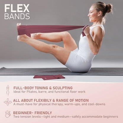 PhysKcal Pilates Kit, 15-Inch Pilates Ring with 1x Core Ball, 3X Resistant Loops and 2X Flex Bands, Home Pilates Equipment Set and Mat Pilates Essential Kit - color: Plum