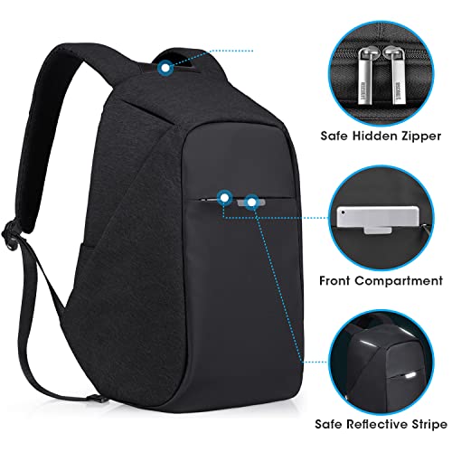 oscaurt Anti Theft Backpack 15.6 Inch Laptop Travel Backpack with Hidden Zipper and USB Charging Port Waterproof Business Computer Bag for Men & Women - color: Black
