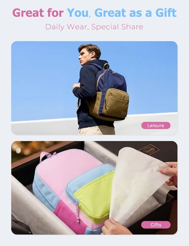 VASCHY School Backpacks, Lightweight Bookbag Schoolbag for Girls Casual Basic Simple Daypack Pastel Colorblock - color: Pastel Colorblock