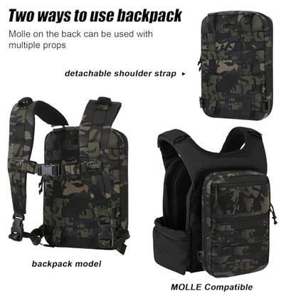 PETAC GEAR Tactical Molle Hydration Pack for 1.5L - Lightweight Water Reservoir Bag for Molle Vest Backpack, for Hiking, Hunting - style: MCBK without bladder