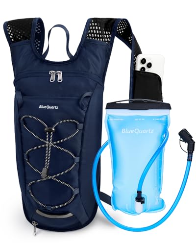 Blue Quartz Hydration Backpack with 2L Water Bladder, Hiking Water Pack with Insulated Compartment for Women Men, Lightweight Cycling Daypack with Phone Pocket, Hydration Pack for Running,Biking - color: Navy Blue