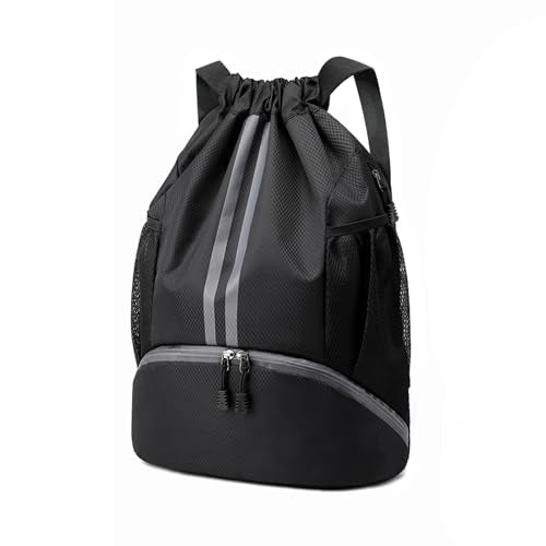 Hoedia Sports Drawstring Backpack - String Swim Gym Bag with Shoes Compartment and Wet Proof Pocket for Women and Men - color: Black, size: Medium