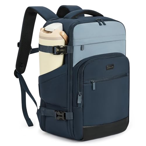 mibasies 30L Travel Backpack for Women & Men: Flight Approved Carry On Backpack, TSA Personal Item Bag with Water Bottle Pocket, Weekender Essentials Backpacks fits 15.6" Laptop - Black Blue - color: Black Blue, size: Large