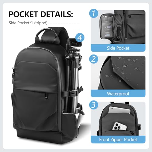 TAAOKA Camera Sling Bag, DSLR/SLR/Mirrorless Camera Backpack Shockproof Photography Backpack with Tripod Holder & Removable Modular Inserts Compatible with Canon/Nikon/Sony/Fuji(Black) - color: Black, size: Large 16.53 x 9.44 x 5.51 inches