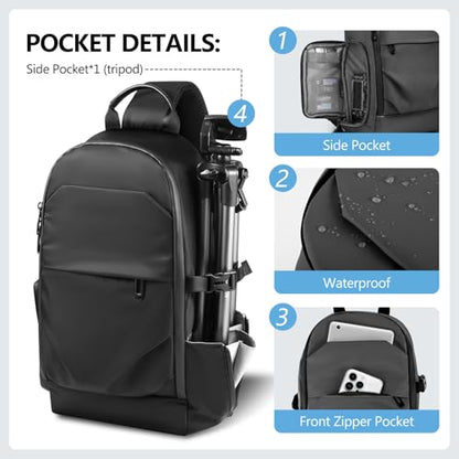 TAAOKA Camera Sling Bag, DSLR/SLR/Mirrorless Camera Backpack Shockproof Photography Backpack with Tripod Holder & Removable Modular Inserts Compatible with Canon/Nikon/Sony/Fuji(Black) - color: Black, size: Large 16.53 x 9.44 x 5.51 inches