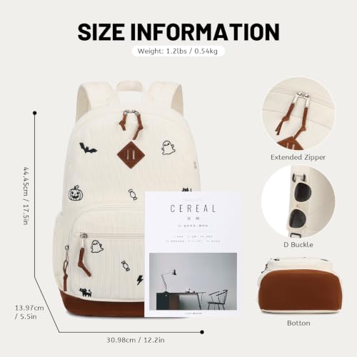 mygreen Corduroy Backpack with Cute Embroidery School Bag skateboard Gray - color: Kateboard Gray