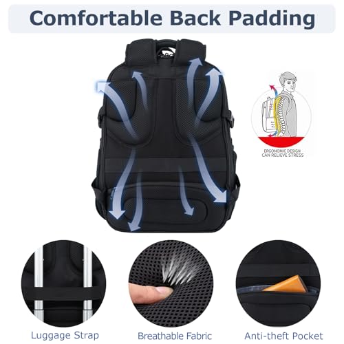 VANKEAN 17.3'' Travel Laptop Backpack TSA Friendly, Water Resistant Anti Theft Extra Large College Backpacks with RFID Pockets, USB Port for Men Women Business Work Bag, Black - style: Classic