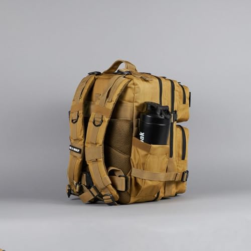 WOLFpak 25L Athletic Gym Backpack (Khaki) Durable 1000D Waterproof Oxford Material with MOLLE Webbing, Laptop Pocket & Dual Cup Holders - color: Khaki