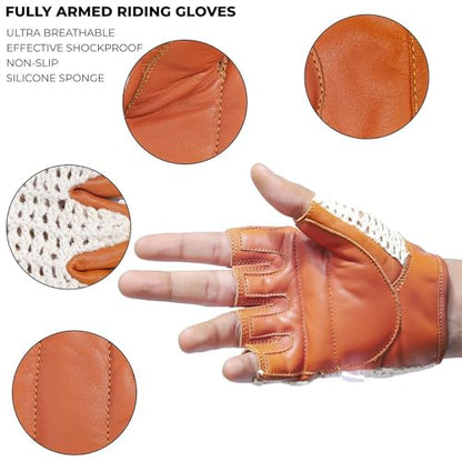 Retro Leather Crochet Cycling Gloves - Classic Tan - size: X-Large