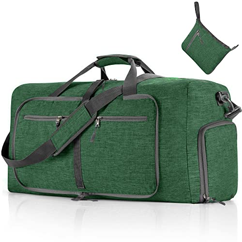 Vomgomfom 65L/85L/115L Foldable Travel Duffle Bag, Lightweight Checked Luggage with Shoe Compartment, Water-Resistant Weekender Overnight Bag for Men & Women - color: E Deep Green, size: 85L