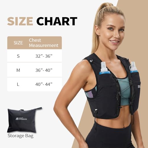 Running Vest Lightweight Packable Trail Hydration with 2 17oz Soft Flask Jogging Marathon Hiking Women Men - color: Black, size: Medium