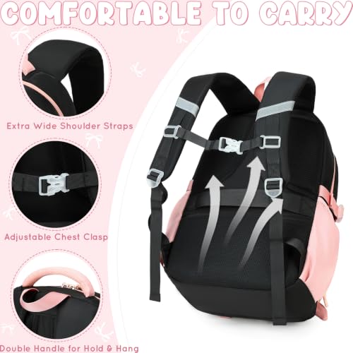 Kids Backpack for Girls, 3PCS School Backpack Set with Insulated Lunch Box & Pencil Case, Waterproof Lightweight Bookbag for Elementary & Middle School, Cute Bow Travel Daypack Black-Pink - color: Black-pink