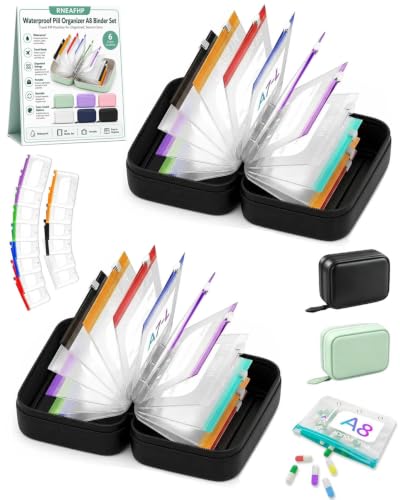 Waterproof Pill Organizer A8 Binder Set Pill Pouches for Travel 14PCS Bags Inside Large Zippered Pouch Bpa-Free Weekly Medicine Air Tight Pocket Color-Coded Reusable Travel Storage System - color: 2pcs-b