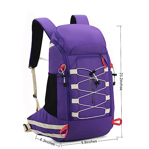 Bseash 40L Waterproof Hiking Camping Backpack with Rain Cover, Outdoor Sport Travel Daypack Rucksack for Skiing Cycling (Purple) - color: Purple