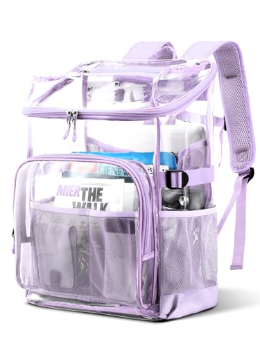 MIER Clear Backpack for School 18 Inch Heavy Duty Transparent Backpacks for Concerts Festival Work See Through Clear Bookbag for Students Adult, Purple - color: Purple, size: Large