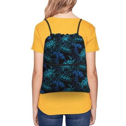 JOOCAR Sea Turtle Drawstring Bag Blue Backpack Draw String Bags Waterproof Lightweight Sports Gym Beach Sackpack Zipper Pocket for Men Women - color: B6
