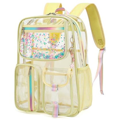 Clear Backpack for Girls Women, PVC Transparent School Backpacks See Through Bookbag for Stadium Sport Travel (Light Yellow) - color: Light Yellow