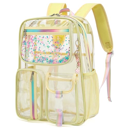 Clear Backpack for Girls Women, PVC Transparent School Backpacks See Through Bookbag for Stadium Sport Travel (Light Yellow) - color: Light Yellow