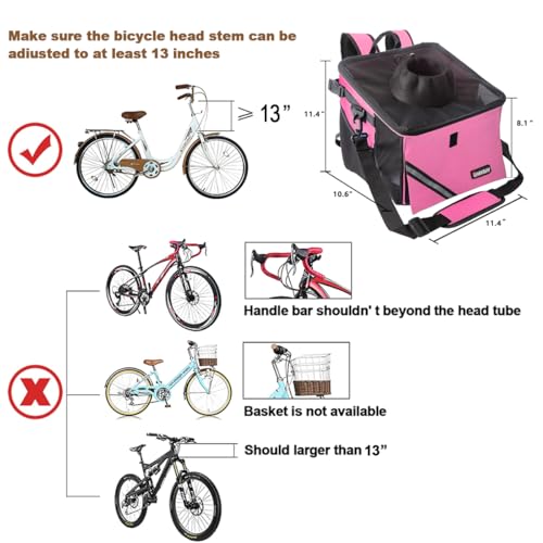 Pet Carrier Bicycle Basket Bag Pet Carrier/Booster Backpack for Dogs and Cats with Big Side Pockets,Comfy & Padded Shoulder Strap,Travel with Your Pet Safety（Pink Carnation） - color: Pink Carnation
