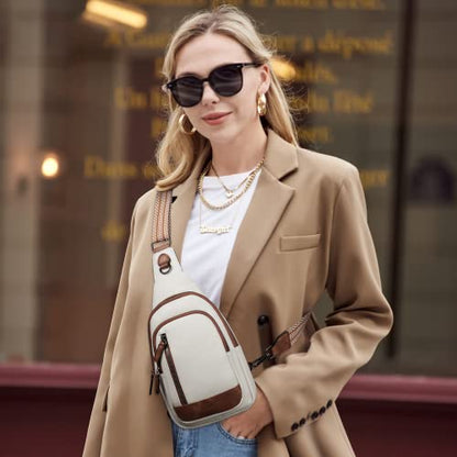 CLUCI Crossbody Bags for Women Men,Leather Sling Bag Cross Body Backpack for Woman Gifts for Women Birthday Unique - color: 0-0 Beige With Brown