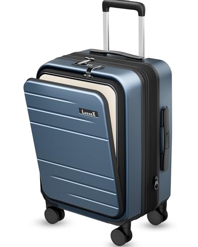 LUGGEX Carry On Luggage 22x14x9 Airline Approved, Expandable Polycarbonate Suitcase with Front Pocket (FX-Core, Blue, 20 Inch) - color: Blue, size: carry on（20inch front open）
